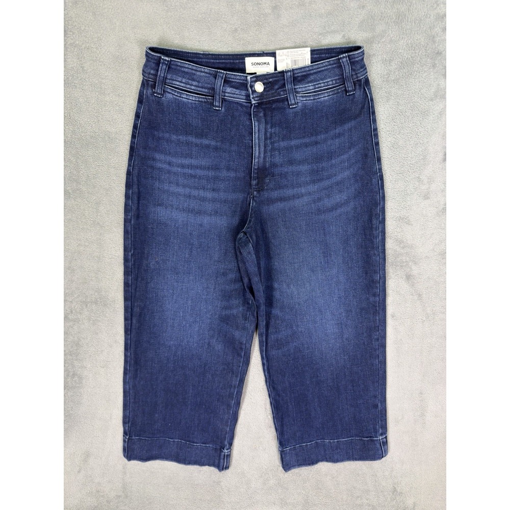 New Sonoma Jeans‎ Womens 8P Blue Wide Leg Crop Dark Wash High Rise Coin Pocket